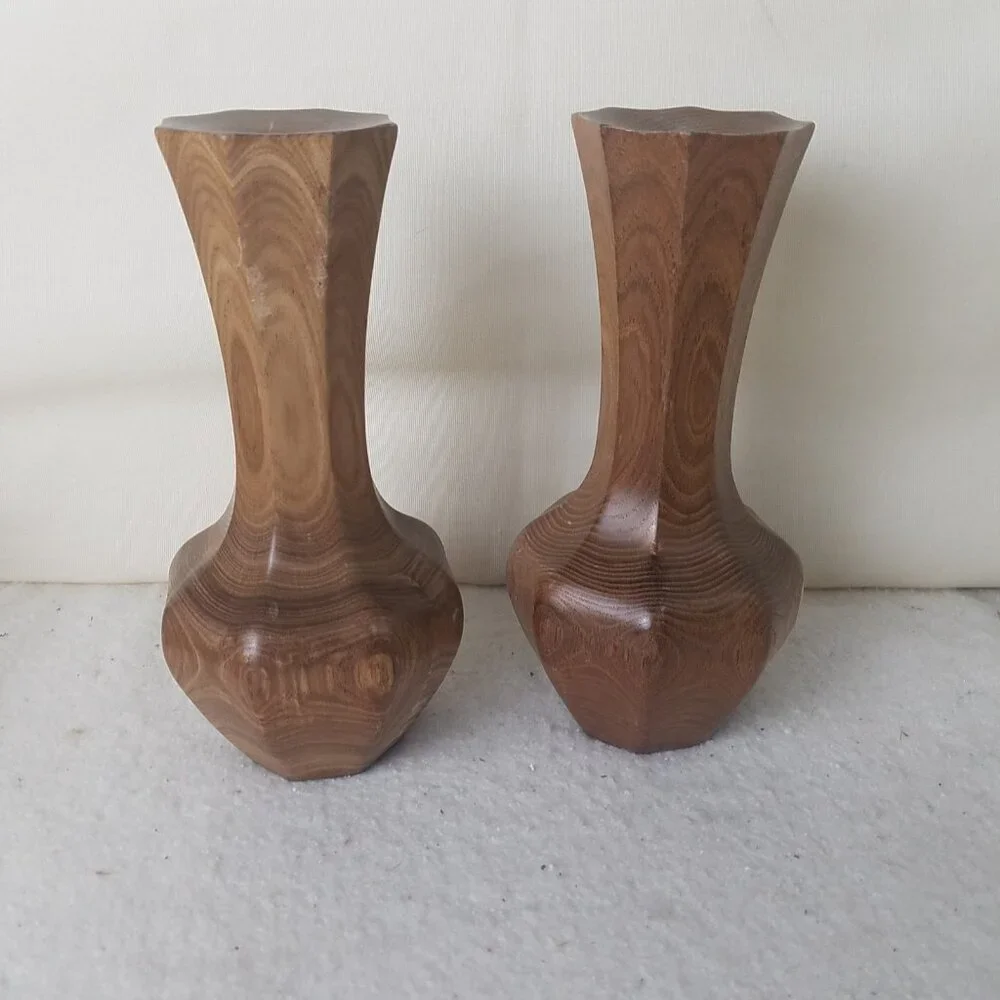 Hand Crafted Wooden Japanese‎ Flower Vase/candle holder, 8 X 4 Inches
